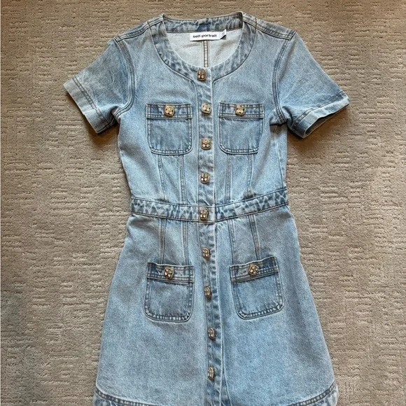 self portrait denim dress self-portrait Denim Flower Mini Dress in Blue main image 1